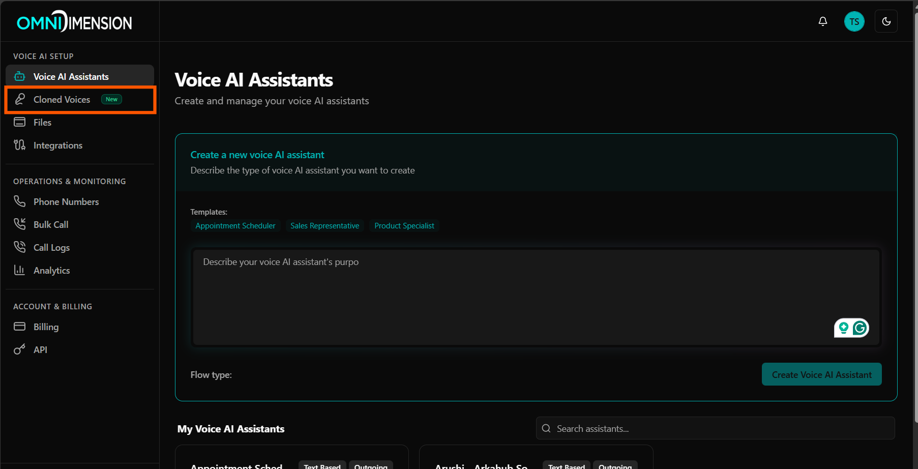 The Cloned Voices page in the sidebar