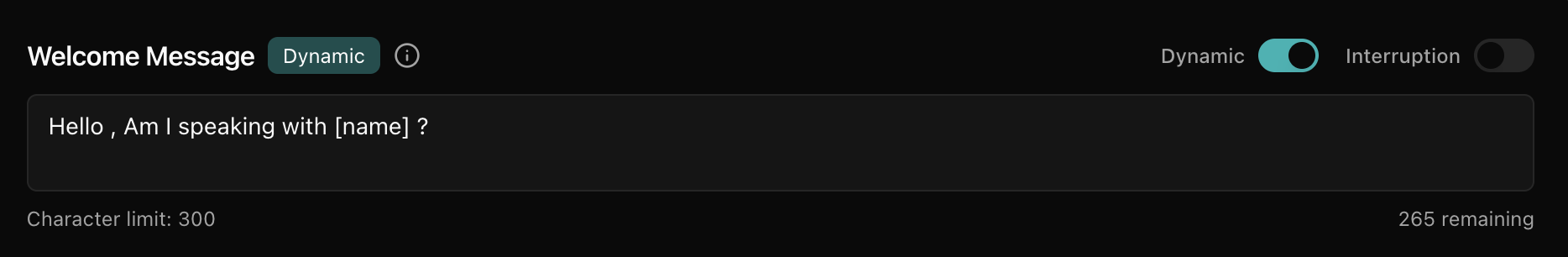 Welcome message configuration