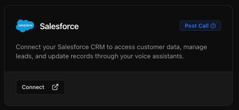 Configuration screen for Salesforce integration