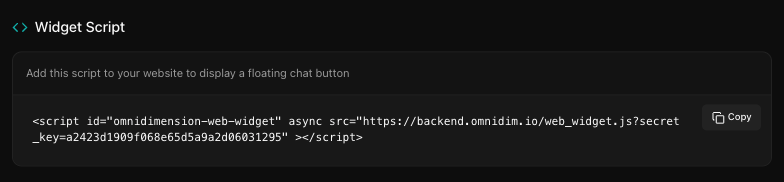 Copy the widget script from the deployment panel