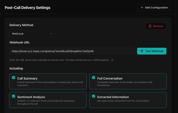 OmniDimension webhook configuration