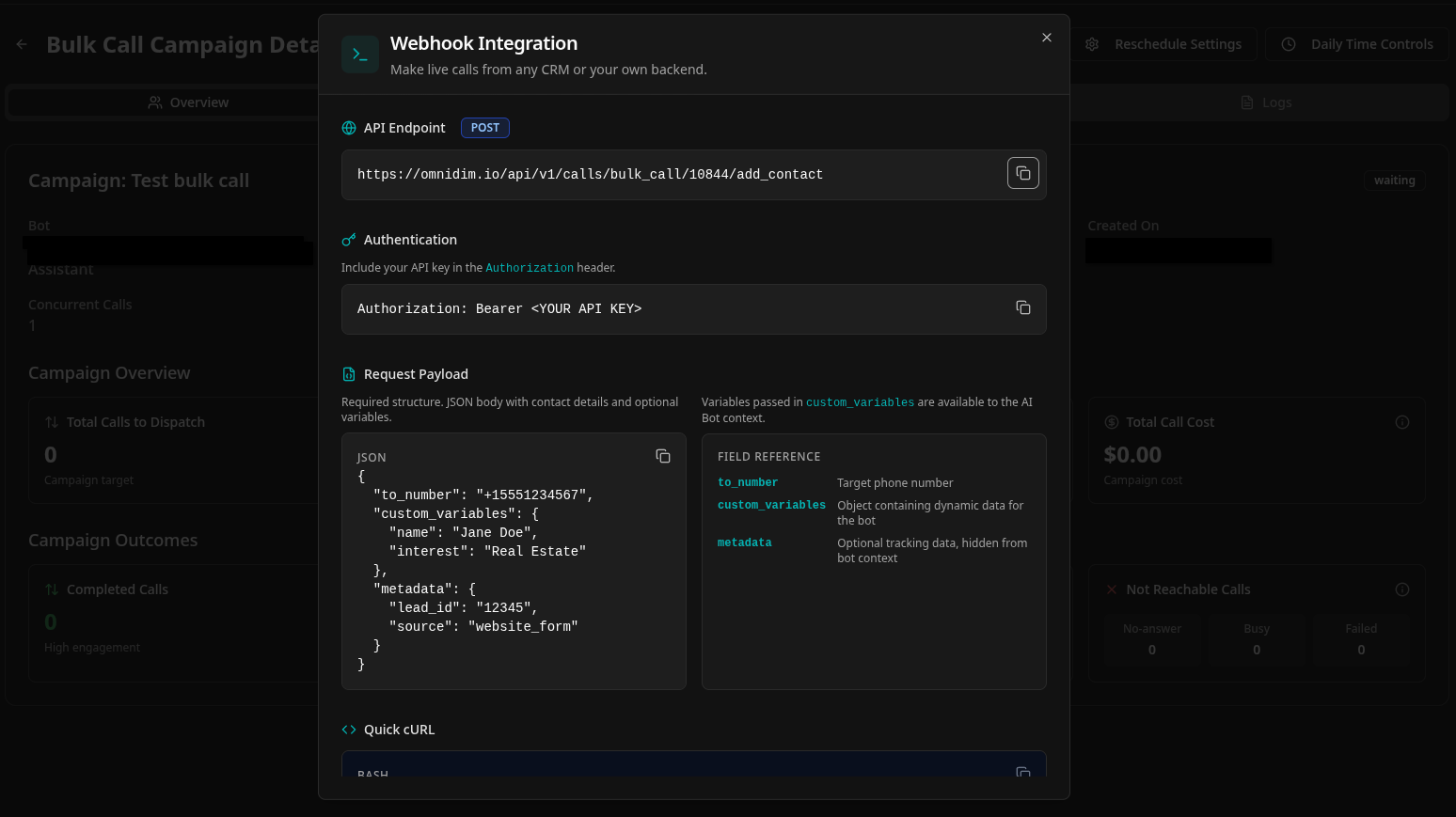 Webhook integration details